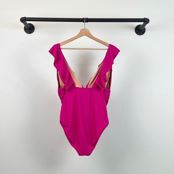NWT J. Crew Ruched ruffle one-piece swimsuit in Radiant Fuchsia - Picture 7 of 8